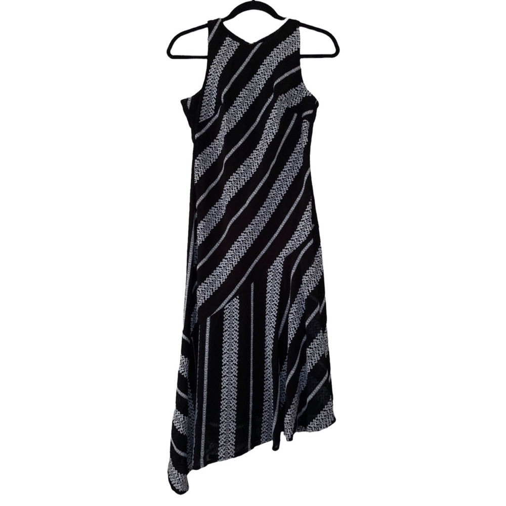 Donna Karan Women's Size 2 Black White High Neck Asymmetrical Hem Midi Dress NWT